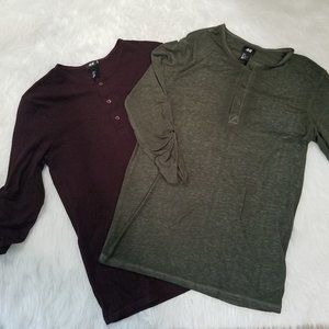 Maroon & Gray H&M Top Bundle w/Buttoned Sleeve, S